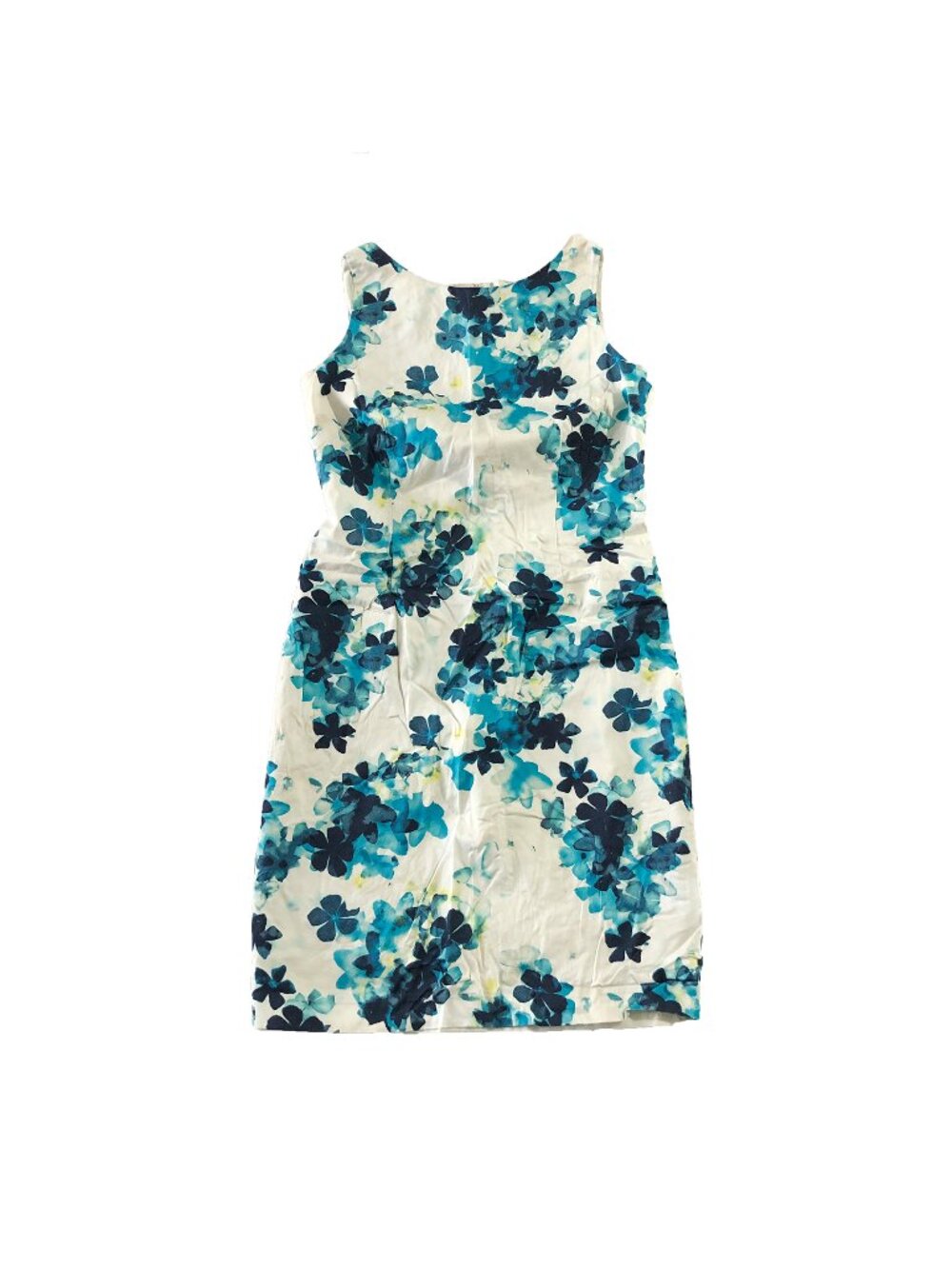 Ann Taylor Sheath Dress Womens Size 6 Blue White Floral Boat Neck Sleeveless